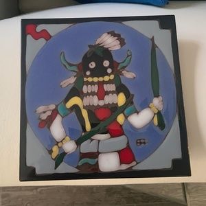 Hopi Kachina Hand painted Original Ceramic Tile Art 6”x 6”